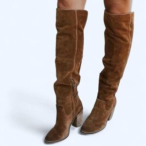 Dolce vita boho knee high suede tan western heel boots